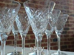 Rare 1930s SET of 9 SENECA GOTHIC Pattern Cut Crystal WINE GLASSES Glass 6