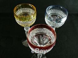 Rare Antique BACCARAT Crystal 3 x Wine Goblet Aquamarine Amber Cherry Red