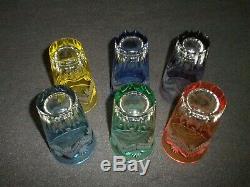 Rare Antique BACCARAT Crystal Glass 6 x Engraved Multi-Color Beer / Wine Tumbler