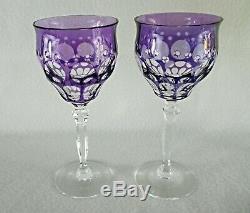 Rare Antique BACCARAT Crystal Set 6 x Wine Goblet Cut to Clear Amethyst Amber