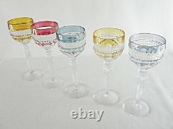 Rare Antique BACCARAT Flawless Crystal 5 x Multi-Colored Wine Goblet with Deep Cut
