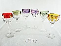 Rare Antique BACCARAT Flawless Crystal 6 x Large Wine Goblet with Multi-Color