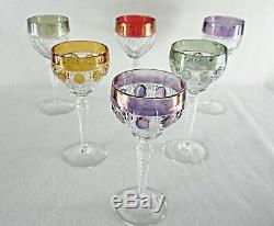 Rare Antique BACCARAT Flawless Crystal 6 x Large Wine Goblet with Multi-Color