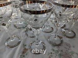 Rare Antique Mouth Blown Crystal Wine set of 15 American Crystal Co Silver Rim