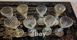 Rare Italy Colored Crystal Dolphin Stem 6 Ribbed Wine Glass Set Of 8 Gold Gilt Rare Italy Colored Crystal Dolphin Stem 6 Ribbed Wine Glass Set Of 8 Gold Gilt