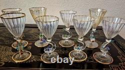 Rare Italy Colored Crystal Dolphin Stem 6 Ribbed Wine Glass Set Of 8 Gold Gilt Rare Italy Colored Crystal Dolphin Stem 6 Ribbed Wine Glass Set Of 8 Gold Gilt