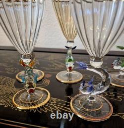 Rare Italy Colored Crystal Dolphin Stem 6 Ribbed Wine Glass Set Of 8 Gold Gilt Rare Italy Colored Crystal Dolphin Stem 6 Ribbed Wine Glass Set Of 8 Gold Gilt