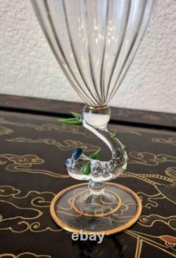 Rare Italy Colored Crystal Dolphin Stem 6 Ribbed Wine Glass Set Of 8 Gold Gilt Rare Italy Colored Crystal Dolphin Stem 6 Ribbed Wine Glass Set Of 8 Gold Gilt
