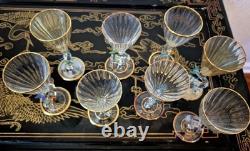 Rare Italy Colored Crystal Dolphin Stem 6 Ribbed Wine Glass Set Of 8 Gold Gilt Rare Italy Colored Crystal Dolphin Stem 6 Ribbed Wine Glass Set Of 8 Gold Gilt