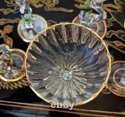 Rare Italy Colored Crystal Dolphin Stem 6 Ribbed Wine Glass Set Of 8 Gold Gilt Rare Italy Colored Crystal Dolphin Stem 6 Ribbed Wine Glass Set Of 8 Gold Gilt
