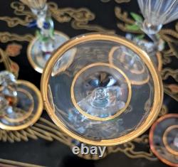 Rare Italy Colored Crystal Dolphin Stem 6 Ribbed Wine Glass Set Of 8 Gold Gilt Rare Italy Colored Crystal Dolphin Stem 6 Ribbed Wine Glass Set Of 8 Gold Gilt