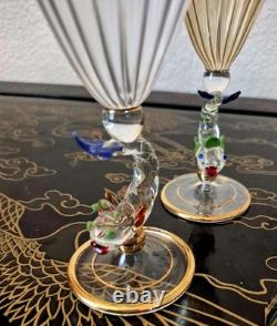 Rare Italy Colored Crystal Dolphin Stem 6 Ribbed Wine Glass Set Of 8 Gold Gilt Rare Italy Colored Crystal Dolphin Stem 6 Ribbed Wine Glass Set Of 8 Gold Gilt