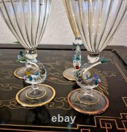 Rare Italy Colored Crystal Dolphin Stem 6 Ribbed Wine Glass Set Of 8 Gold Gilt Rare Italy Colored Crystal Dolphin Stem 6 Ribbed Wine Glass Set Of 8 Gold Gilt
