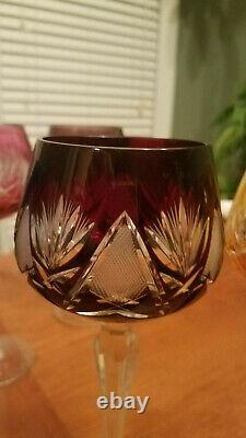 Rare Vintage, Hand Cut Crystal Bohemian/Czech Mouth Blown Wine Glasses, set of 6