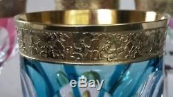 Rare c1910 MOSER KARLSBAD CUT TO CLEAR CRYSTAL GOLD ENCRUSTED WINE GOBLETS