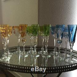 Reduced. Signed Varga Printemps Crystal Champagne and Wine Glasses Set of 12
