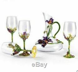 RoRo Enameled Wine Decanter & Glasses, Bohemian & Swarovski Crystal Wedding Gift