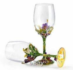 RoRo Enameled Wine Decanter & Glasses, Bohemian & Swarovski Crystal Wedding Gift