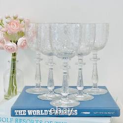 Rock Sharpe Libbey Crystal Paisley Water Wine Goblets Glasses Set 6 1930's Vtg