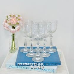 Rock Sharpe Libbey Crystal Paisley Water Wine Goblets Glasses Set 6 1930's Vtg