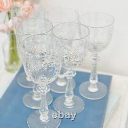 Rock Sharpe Libbey Crystal Paisley Water Wine Goblets Glasses Set 6 1930's Vtg