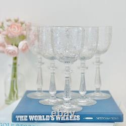 Rock Sharpe Libbey Crystal Paisley Water Wine Goblets Glasses Set 6 1930's Vtg