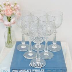 Rock Sharpe Libbey Crystal Paisley Water Wine Goblets Glasses Set 6 1930's Vtg