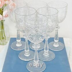 Rock Sharpe Libbey Crystal Paisley Water Wine Goblets Glasses Set 6 1930's Vtg