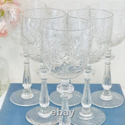 Rock Sharpe Libbey Crystal Paisley Water Wine Goblets Glasses Set 6 1930's Vtg