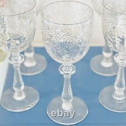 Rock Sharpe Libbey Crystal Paisley Water Wine Goblets Glasses Set 6 1930's Vtg