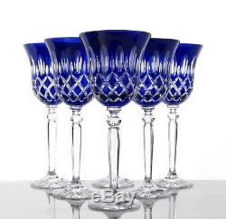 Roman Lead Glass Wine Lens 6 x 8.1oz (421car B) Blue Hand Cut Crystal