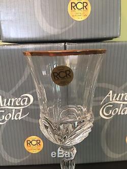 Royal Crystal Rock Aurea Gold RCR Set of 10 Wine Glasses New with boxes