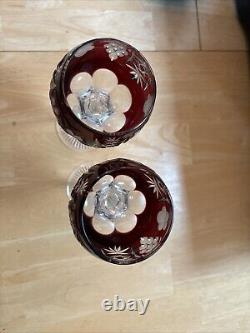 Ruby Red Wine Hock Goblet Lead Cystal Ajka Crystal Hungary Grapes & Star Cut Ste