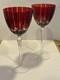 SET (2) Murano Crystal Cut Wine Glasses Ruby Red Purchased Italy Artist Signed