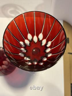 SET (2) Murano Crystal Cut Wine Glasses Ruby Red Purchased Italy Artist Signed
