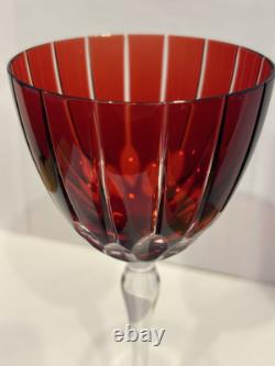 SET (2) Murano Crystal Cut Wine Glasses Ruby Red Purchased Italy Artist Signed