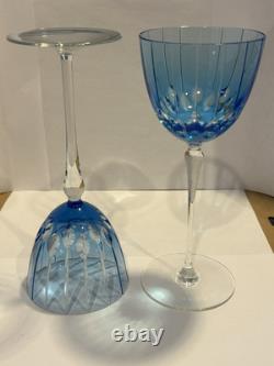 SET (2) Murano Crystal Wine Glasses Light Blue Purchased in Italy Artist Signed