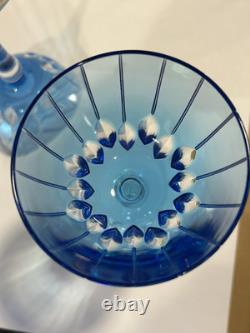 SET (2) Murano Crystal Wine Glasses Light Blue Purchased in Italy Artist Signed