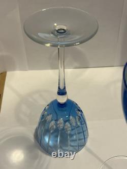 SET (2) Murano Crystal Wine Glasses Light Blue Purchased in Italy Artist Signed