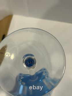 SET (2) Murano Crystal Wine Glasses Light Blue Purchased in Italy Artist Signed