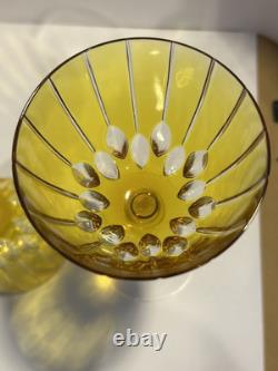 SET (2) Murano Crystal Wine Glasses Yellow Amber Purchased Italy Artist Signed