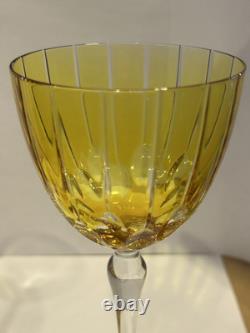 SET (2) Murano Crystal Wine Glasses Yellow Amber Purchased Italy Artist Signed