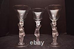 SET 3 VTG Crystal Frosted Nude MAN & WOMAN Bacchus Wine glasses Goblet Stemware