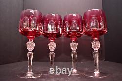 SET 4 Antika Nachtmann 8 Stemmed Cut to Clear Hock Wine Glasses Cranberry RED