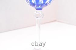 SET 4 BOHEMIAN CZECH CUT TO CLEAR CRYSTAL Wine GLASSES Goblets Cobalt Blue