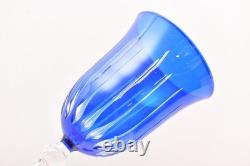 SET 4 BOHEMIAN CZECH CUT TO CLEAR CRYSTAL Wine GLASSES Goblets Cobalt Blue