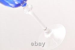 SET 4 BOHEMIAN CZECH CUT TO CLEAR CRYSTAL Wine GLASSES Goblets Cobalt Blue