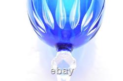 SET 4 BOHEMIAN CZECH CUT TO CLEAR CRYSTAL Wine GLASSES Goblets Cobalt Blue