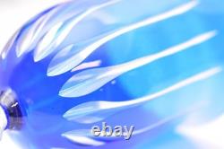 SET 4 BOHEMIAN CZECH CUT TO CLEAR CRYSTAL Wine GLASSES Goblets Cobalt Blue