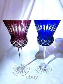 SET 4 Crystal Multi Colored Wine Glasses CUT TO CLEAR- Blue Red Gold Purple